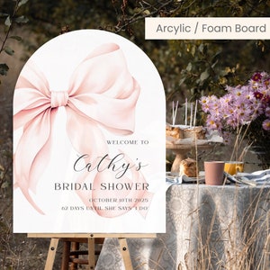 Letrero de bienvenida para despedida de soltera con lazo rosa, letrero de entrada para novia personalizado, póster de "She's Tying The Knot", letrero de novia con lazo rosa - BSS42