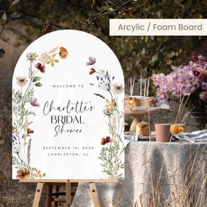Cartel de bienvenida para despedida de soltera con tablero de espuma de arco, póster de bienvenida con flores silvestres, decoraciones florales extravagantes para despedida de soltera - BSS2