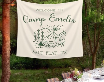 Custom Bachelorette Glamping Banner |  Bach Camp Sign | Bride to Be Banner | Camp Party Wall Tapestry | Bridal Shower Banner Decor - BB394