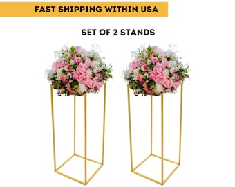 Set of 2 gold geometry flower stand, wedding aisle walkway decoration, rectangular prism party floral stand, wedding table centerpiece decor