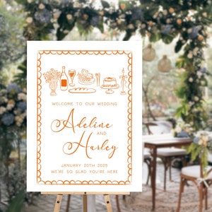 Kundenspezifisches Hand gezeichnetes Hochzeit Willkommensschild, wunderliches Garten-Hochzeits-Empfangs-Illustrations-Zeichen, Hochzeitsschild-Gekritzel-Schablone - WDS72