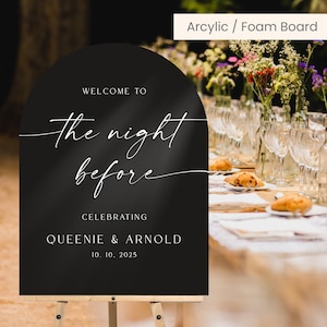 Letrero de acrílico con forma de arco para la noche anterior a la boda, letrero de bienvenida para boda con forma de arco de cartón espuma, decoración de póster para boda, letrero de ensayo para boda - WDS148
