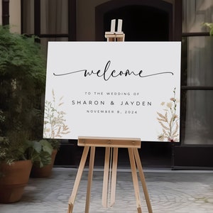 Printed Wild Flowers Wedding Welcome Sign, Engagement Floral Sign, Wedding Ceremony Sign, Personalized Wild Floral Wedding Sign - WDS7
