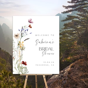 Panneau de bienvenue imprimé fleurs sauvages pour la douche nuptiale, douche nuptiale florale, signe nuptiale minimaliste, signe de bienvenue nuptiale imprimable bohème - BSS1