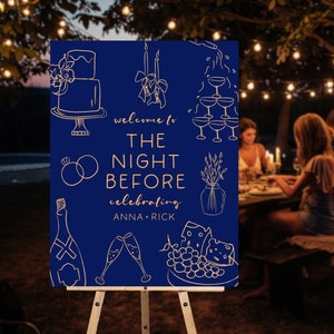 CUSTOM Doodle The Night Before Sign, Rehearsal Dinner Welcome Sign, Whimsical Wedding Welcome Sign, Printable Party Welcome Sign - WDS69