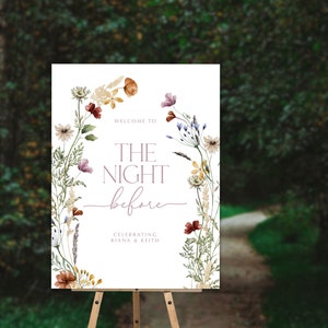 PRINTED Whimsical Floral Rehearsal Welcome Sign, Wild Flowers The Night Before Sign, Rustic Garden Ceremony Rehearsal Sign Decor - WDS63