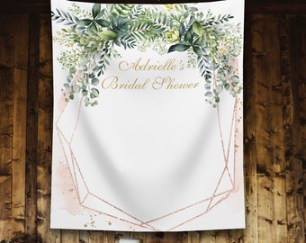 Bridal Shower Backdrop, Botanical Leaf Custom Bridal Shower Banner, Birthday Photo Booth, Greenery Wedding Ceremony Backdrop - BB389