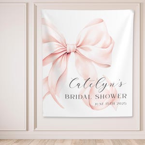 Banner per addio al nubilato con fiocco rosa Coquette, fondale per addio al nubilato con nastro color fard, decorazione per photo booth per brunch nuziale, cartello per addio al nubilato con nastro - BB447