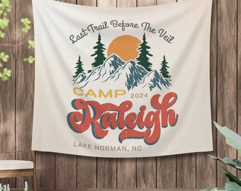 CUSTOM Camp Bachelorette Flag Party, Bachelorette Banner, Mountain Camp Bach party Sign, Camping Bachelorette Weekend Decor - BB402