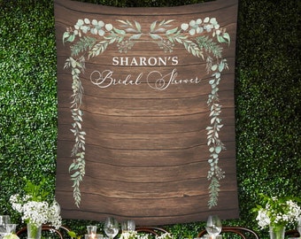 Bridal Shower Backdrop, Rustic Botanical Custom Banner, Photo Booth Wedding Backdrop Decorations, Greenery Leaf Anniversary Backdrop - BB383