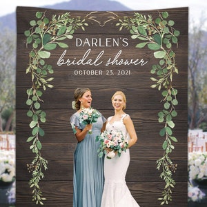 Bridal Shower Backdrop, Rustic Greenery Wood Custom Banner, Botanical Birthday Party Decor, Rustic Engagement Anniversary Backdrop - BB250