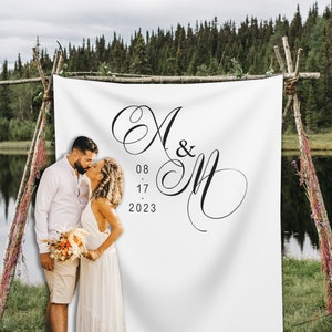 Wedding Backdrop For Photo, Rustic Botanical Wedding Banner, Custom Wedding Monogram Banner, Elegant Backdrop For Wedding Ceremony - WB274