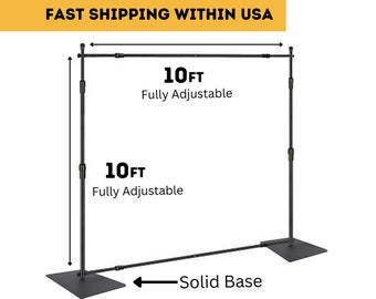 10ft x 10ft Adjustable Heavy Duty Backdrop Stand, Solid Durable Stand, Photobooth Stand with Steel Base, Backdrop Frame, Backdrop Stand Kit