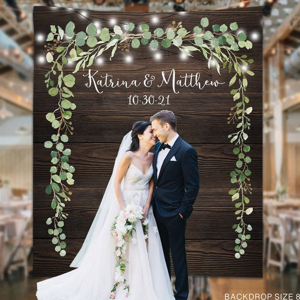 Wedding Backdrop, Rustic Wood Green Leaf Wedding Banner, Engagement Party Photo Background, Custom Botanical Anniversary Backdrop - WB201