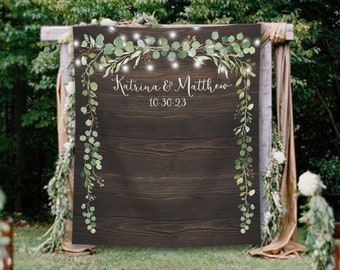 Wedding Backdrop, Rustic Wood Botanical Wedding Background, Wedding Arbor Photo Backdrop, Custom Leafy Anniversary Backdrop - WB201