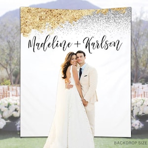 Wedding Photo Backdrop, Gold SilverGlitters Wedding Reception Backdrop, Elegant Wedding Photo Background, Anniversary Decor Backdrop - WB240