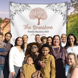 Familiereünie banner, Familiefeest stap en herhaal banner, Familie bijeenkomst partij decor ideeën, Stamboom achtergrond fotohokje - PB67
