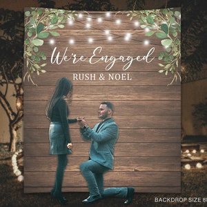 Engagement photo backdrop, we&#39;re engaged wedding shower outdoor custom banner, backyard engagement party photo booth backdrop - epb16