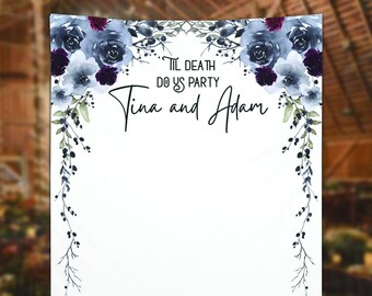 Halloween Wedding Photo Backdrop, Custom Halloween Wedding Banner, Til Death Do Us Party Backdrop, Gothic Theme Wedding Backdrop - WB241