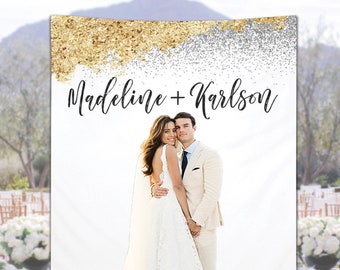 Wedding Photo Backdrop, Gold SilverGlitters Wedding Reception Backdrop, Elegant Wedding Photo Background, Anniversary Decor Backdrop - WB240