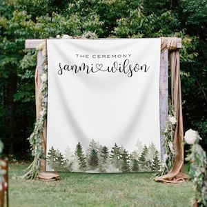 Sfondo di nozze foresta, arredamento di nozze bosco rustico, sfondo di nozze di alberi di pino, cerimonia di nozze sfondo personalizzato Arch Decor - WB303