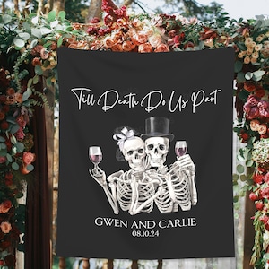 Till Death Do Us Part Wedding Backdrop, Halloween Fall Wedding Backdrop, Spooky Skeleton Wedding Decor, Gothic Wedding Backdrop - WB313