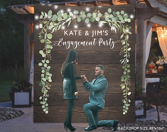 Rustikale Verlobungsfeier Foto Hintergrund, benutzerdefinierte grüne Hochzeit Dusche Photo Booth Dekor, grüne Verlobungsfeier Wand Banner - EPB21
