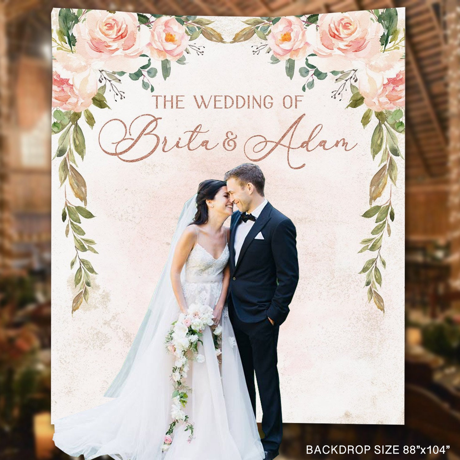 Wedding Backdrop, Whimsical Custom Anniversary Backdrop, Photo Booth Wedding Decor, Blush Roses Engagement Backdrop Ideas - WB200 Cami