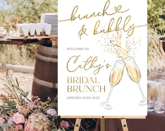 Brunch and Bubbly Bridal Shower  Welcome Sign, Bridal Brunch Decor, Bridal Shower Welcome Poster Template, Champagne Bridal Sign - BSS36