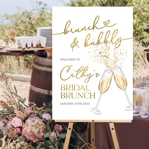 Brunch and Bubbly Bridal Shower  Welcome Sign, Bridal Brunch Decor, Bridal Shower Welcome Poster Template, Champagne Bridal Sign - BSS36