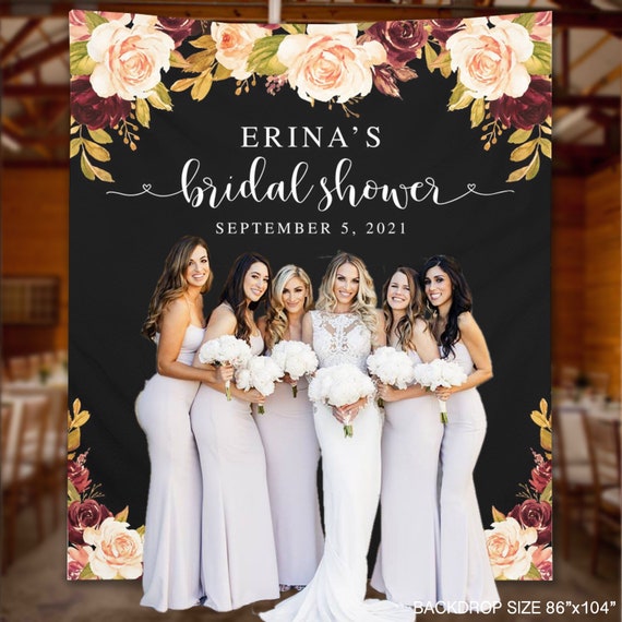 Autumn Floral Retirement Backdrop BB150 Bridal Photo Booth Props Fall Peonies Birthday Custom Banner Bridal Shower Backdrop