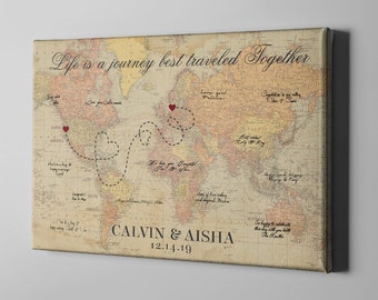 Canvas Guest Book, Vintage World Map Wedding Guest Book, Rustic Destination Wedding, Travel Theme Wedding Signature GuestBook - GB155
