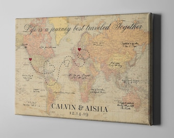 Canvas Guest Book, Vintage World Map Wedding Guest Book, Rustic Destination Wedding, Travel Theme Wedding Signature GuestBook - GB155