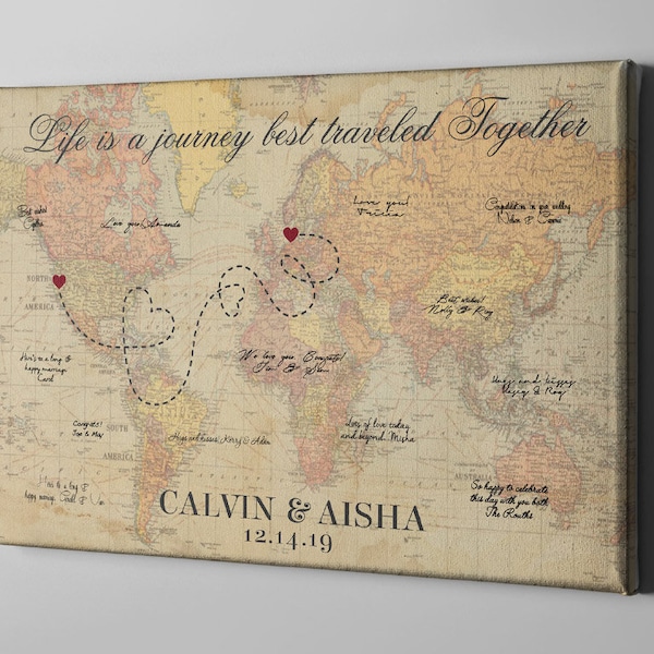 Canvas Guest Book, Vintage World Map Wedding Guest Book, Rustic Destination Wedding, Travel Theme Wedding Signature GuestBook - GB155