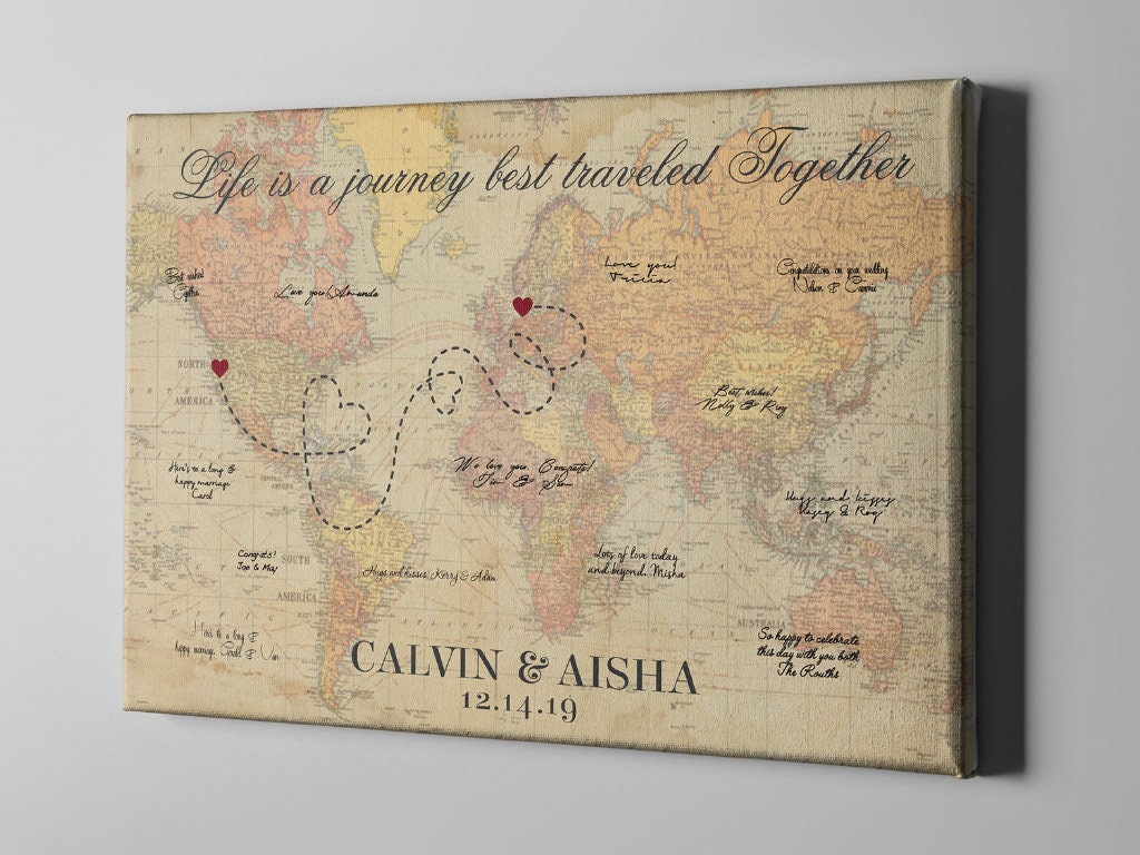 Canvas Guest Book, Vintage World Map Wedding Guest Book, Rustic Destination Wedding, Travel Theme Wedding Signature GuestBook - GB155