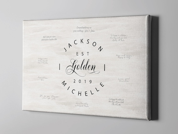 Sale 50 Off Monogram Canvas Guest Book Elegant Script Etsy