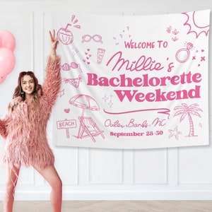PRINTED Bachelorette Weekend Beach Trip Backdrop, Bach Girls Party Decor, Custom Coastal Bach Banner, Bachelorette Party Welcome Sign BB437