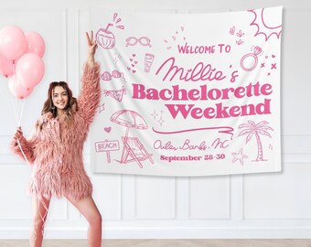 PRINTED Bachelorette Weekend Beach Trip Backdrop, Bach Girls Party Decor, Custom Coastal Bach Banner, Bachelorette Party Welcome Sign BB437