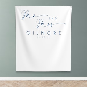 Minimalist Mr and Mrs Backdrop, Rustic Script Wedding Backdrop, Custom Anniversary Backdrop Decor,  Minimalist Engagement Banner - WB337