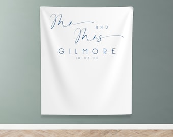 Minimalist Mr and Mrs Backdrop, Rustic Script Wedding Backdrop, Custom Anniversary Backdrop Decor,  Minimalist Engagement Banner - WB337