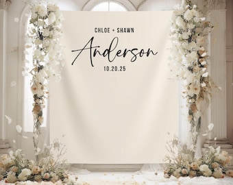 PRINTED Rustic Wedding Backdrop, Elegant Script Wedding Backdrop Decor, Custom Mr and Mrs Backdrop, Minimalist Engagement Banner - WB346