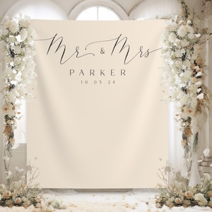 Elegant Mr and Mrs Wedding Backdrop, Script Wedding Backdrop, Custom Anniversary Decorations,  Minimalist Engagement Backdrop - WB335