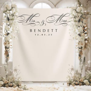 Elegante Schrift Mr & Mrs Hochzeitshintergrund, Kalligraphie Hochzeitshintergrund, Individuelles Hochzeitsdekor, Minimalistische Hochzeit Banner - WB353