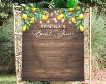 Telón de fondo de despedida de soltera de limón rústico, telón de fondo personalizado de despedida de soltera de árbol de limón, decoración de fiesta de telón de fondo de limón amarillo de verano - BB371