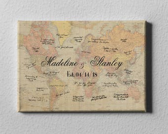 Canvas Guest Book, Vintage World Map Guest Book Alternative, Rustic Destination Wedding, Signature Guestbook, Bridal Shower Gift -  GB23