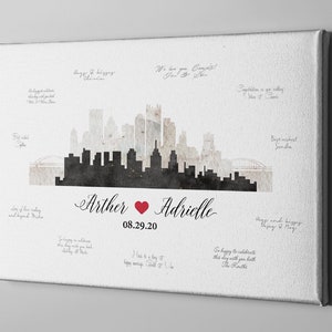 Pittsburgh City Skyline Guest Book, Pennsylvania USA Canvas Wedding Guest Book Alternative, Gift Idea for Wedding Couple -GB241