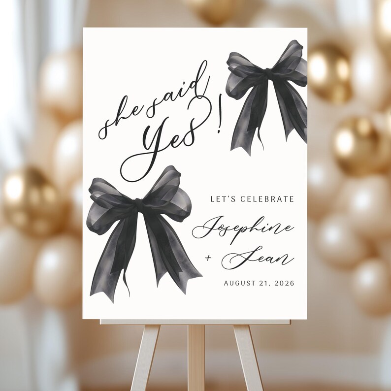 Sign That Said Ribbon She Said Yes Black Coquette Welcome Sign, Black Bow Ribbon Sign ...