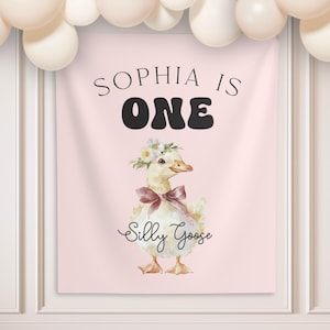 One Silly Goose Birthday Backdrop, First Birthday Banner, Cute Duck Birthday Decor, Silly Goose Birthday Party Photo Background - BB453
