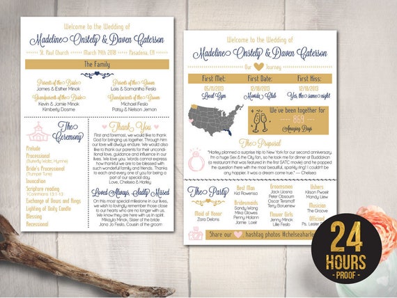 Wedding Program Card Cute Infographic Program Modern Elegant Etsy
