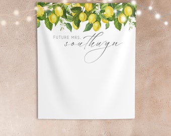 PRINTED Lemon Bridal Shower Backdrop, Lemon Tree Custom Future Mrs Banner, Bride To Be Banner, Summer Lemon Party Backdrop Decor - BB372